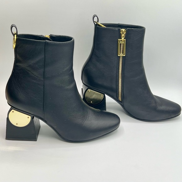 KAT MACONIE Black Leather Ankle Boots W/Gold Accent 3” Heel US6/EU37/ - Picture 10 of 15